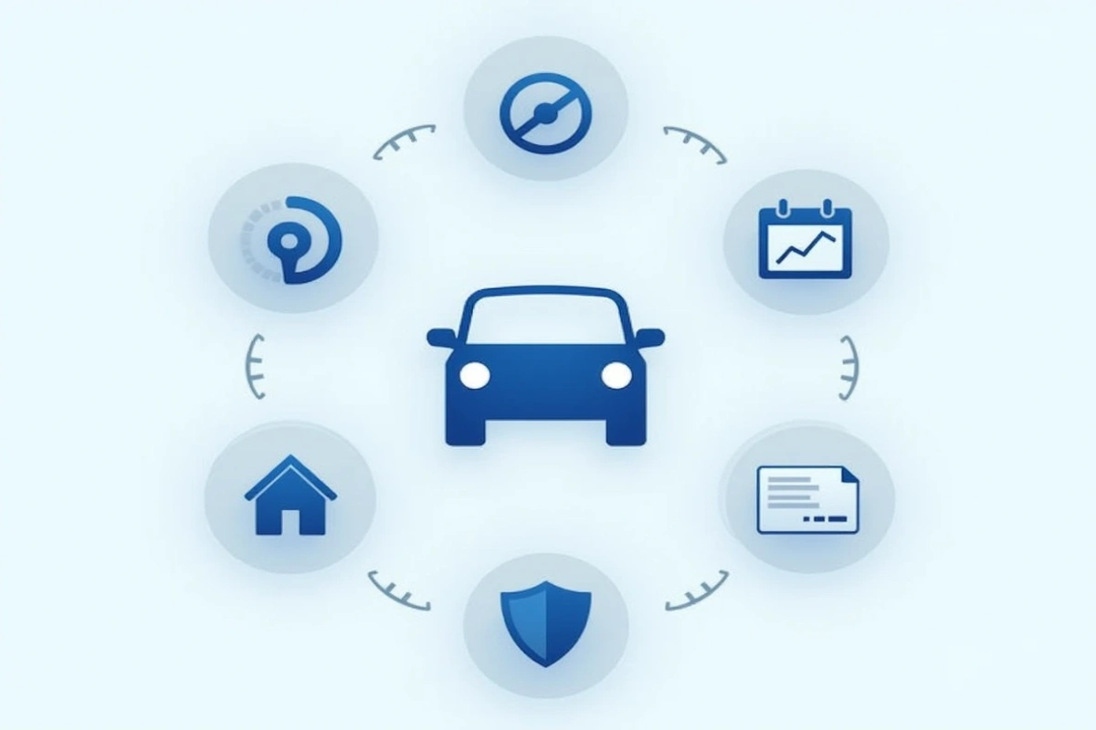 Various factors affecting car insurance rates illustrated with icons and graphs