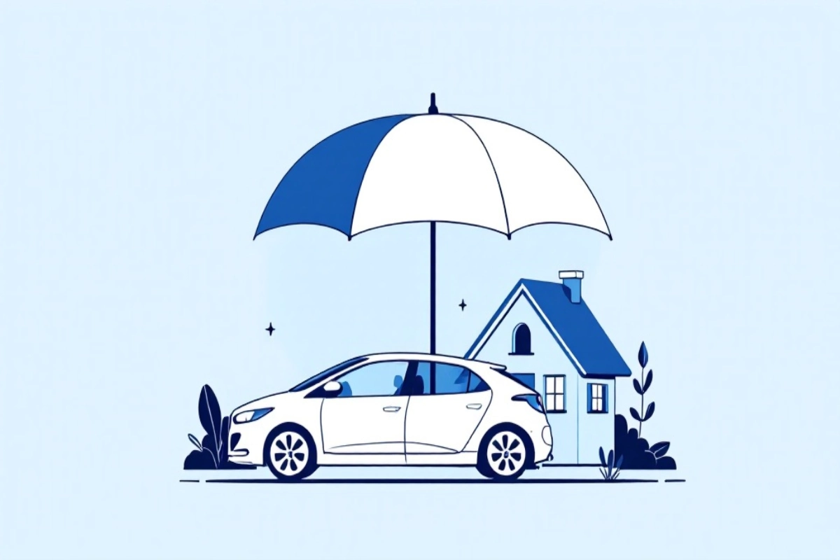 Protective shield covering car and home, representing liability insurance