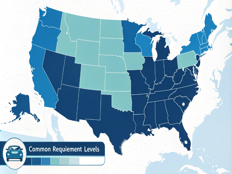 US map showing state-by-state liability insurance requirements